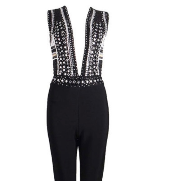 Meilun Pants - NWT❤️Meilun Beaded V-Neck Bandage Jumpsuit -S